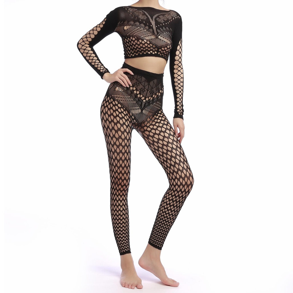[AG10113/B] Set Mesh Top & Leggings â€“ Schwarz